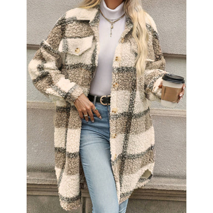 Lapel Colorblock Plaid Sense Padded Coat