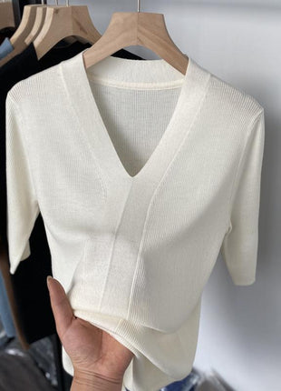 Ice Silk Slim Fit Slim Base Knitwear Short Sleeve