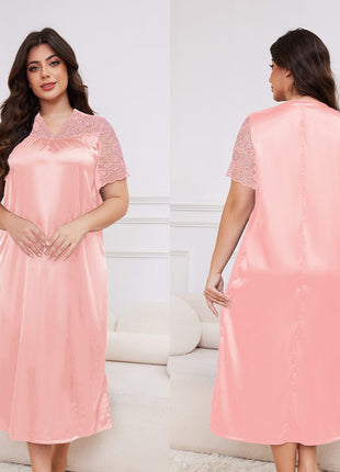 Plus Size Ice Silk Short Sleeve Loose Casual Nightdress