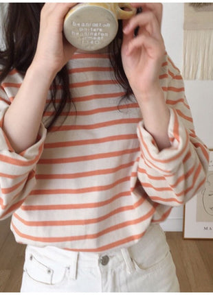 Korean Striped Long-sleeved Loose Inner Top