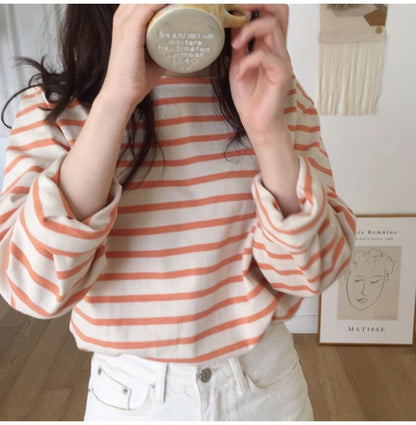 Korean Striped Long-sleeved Loose Inner Top