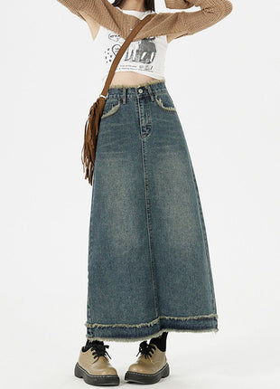Retro Fashion Hip Denim Long Skirts
