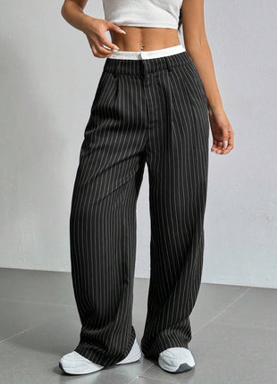 Stripe High Waist Straight Leg Trousers