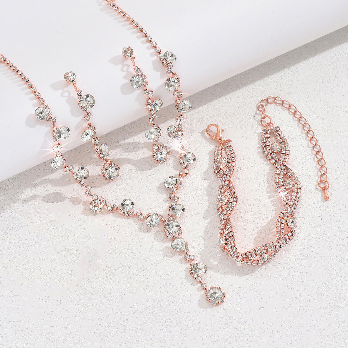 Artificial Crystal Necklace, Earrings & Bracelet Set