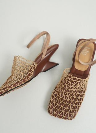 Vintage Weave Hollow-out Square Toe High Heels