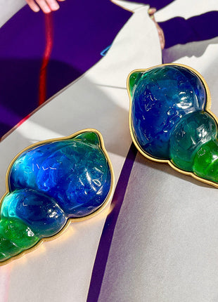Snail Blue Green Crystal Earrings
