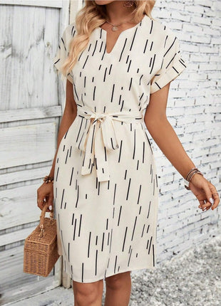 Slotted Neckline Batwing Sleeve Belt Dress