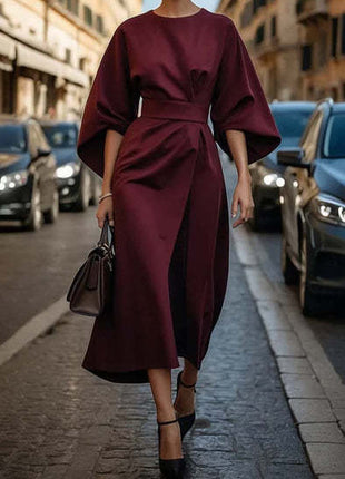 Elegant Loose Batwing Sleeve Waist-tighten Dress