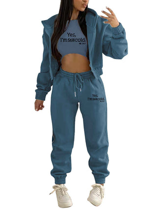 Top, Hooded Jacket & Pants 3 Pieces Suit