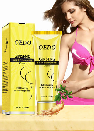 OEDO Ginseng Breast Enhancement Cream packaging with a model in a pink bikini.