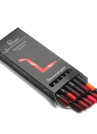 A set of 12 lip liner pencils in various colors, displayed in a black packaging with the PUDAIER brand name.