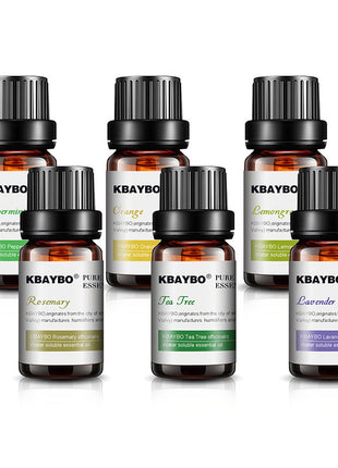 Set of KBAYBO pure essential oil bottles on a white background