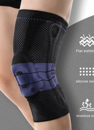 Knee brace with features highlighted on a gray background