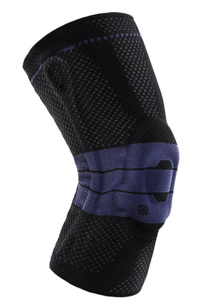 Black and purple knee brace on a white background