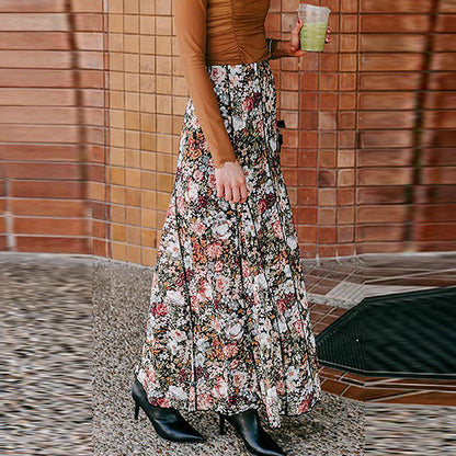 Floral Print Sheath Long Skirt