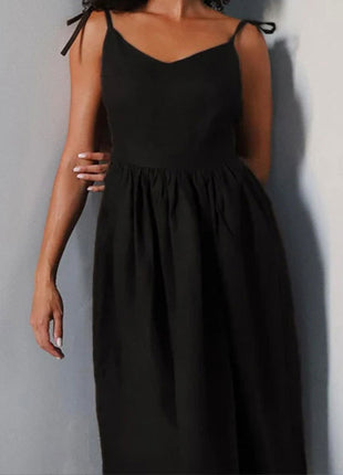 V-neck Suspender Split Backless High Waist Long Dress