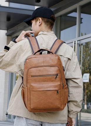 New PU Casual Large Capacity Multi-functional Retro Leather Backpack