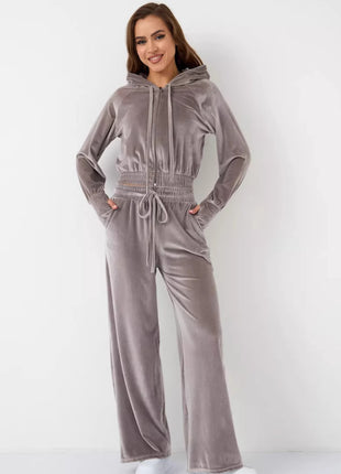 Zipper Cardigan Laced Pants Two-piece Set