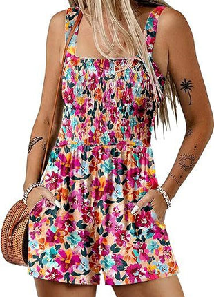 Casual Pleated Square Collar Sleeveless Loose Shorts Jumpsuit