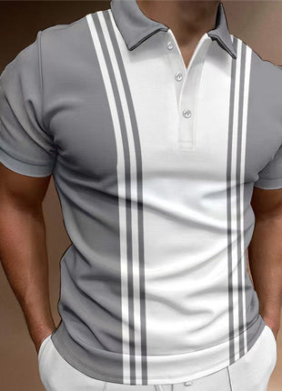 Casual 3 Button Printing Lapel Casual Men's T-shirt
