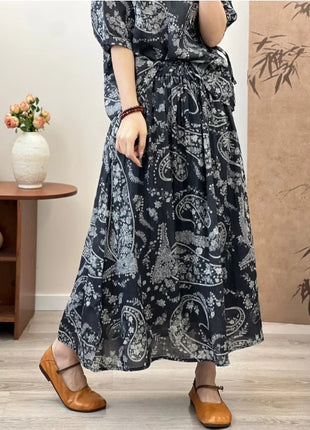 Ramie Printed Big Swing Art Skirt