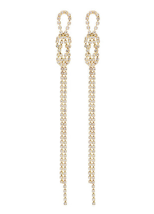 925 Silver Needle Knotted Diamonds Long Tassel Earrings
