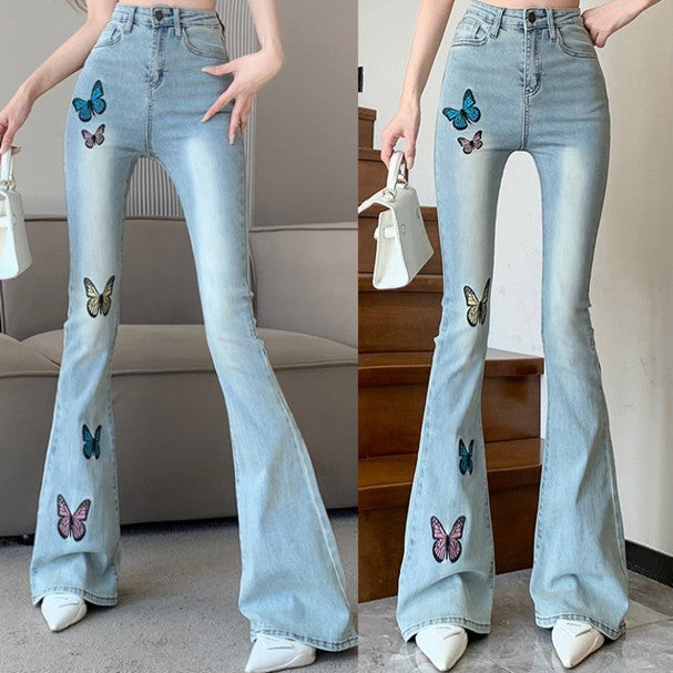 Printed Butterfly Flared Jeans