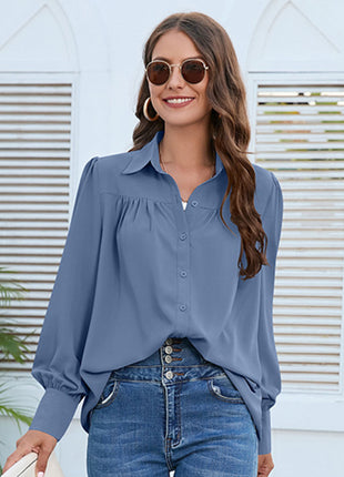 Simple Chiffon Pleated Long-sleeved Shirt