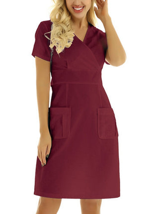 Women's Short-sleeved V-neck Uniform Nurse Dress
