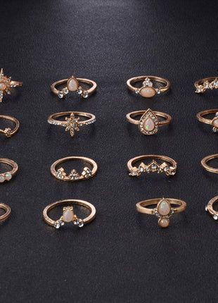 Diamond Crown Water Drop Retro Ring Set 16 Pieces