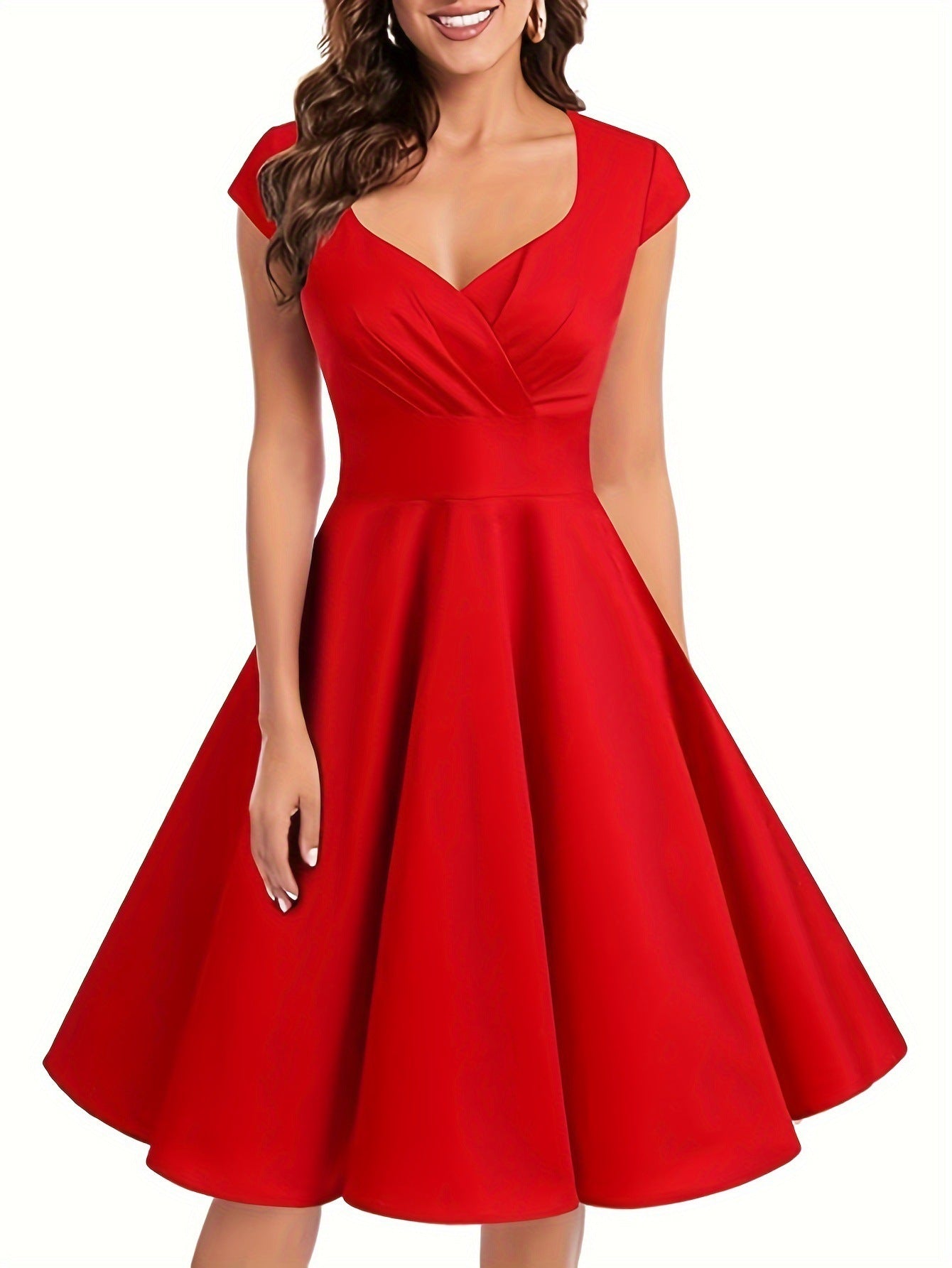 Retro V-neck Half Sleeve Waist Dress