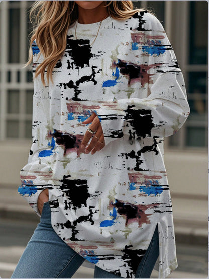 Japanese and Korean casual Print Round Neck Top