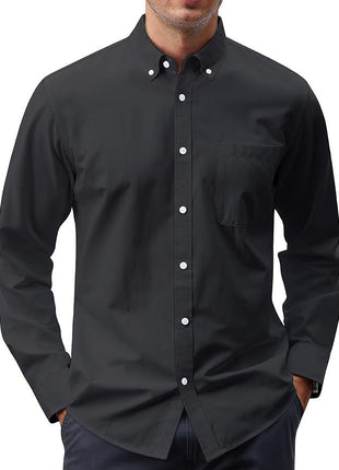 Solid Color Oxford Long Sleeve Button Shirt