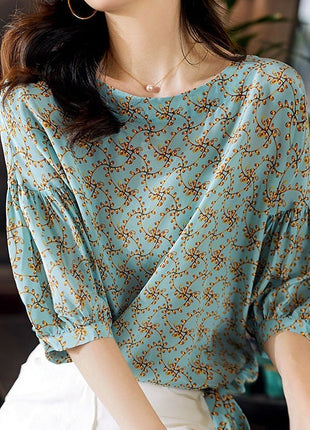 Cropped Lantern Sleeve Floral Top