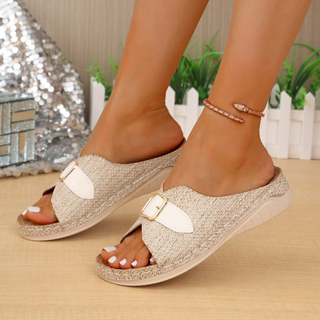 Buckle Wedges Peep-toe Mule