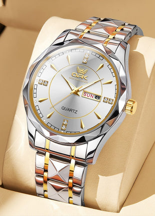 Stainless Steel Double Calendar Waterproof Watch