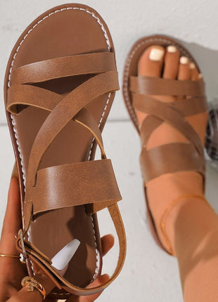 Round Toe Ankle-strap Buckle Sandals