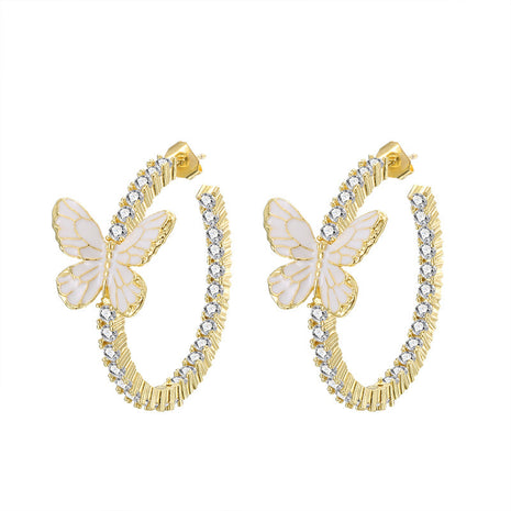 Xin White Butterfly Circle Micro Inlaid Zircon Earrings