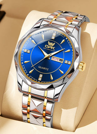 Stainless Steel Double Calendar Waterproof Watch