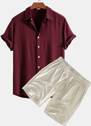 Men's Solid Color Casual Short-sleeved Shirt Shorts Suit
