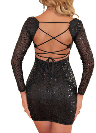 Backless Black Paillette Dress