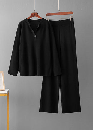 Fashion Loose V-neck Knit Casual Suit