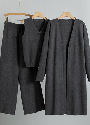 Three-piece Elegant Knitting Suit Sleeveless Vest Sweater Cardigan Pants Set