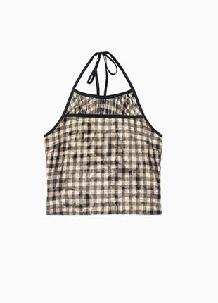 Split Stitching Plaid Halter Vest