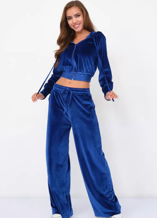 Zipper Cardigan Laced Pants Two-piece Set