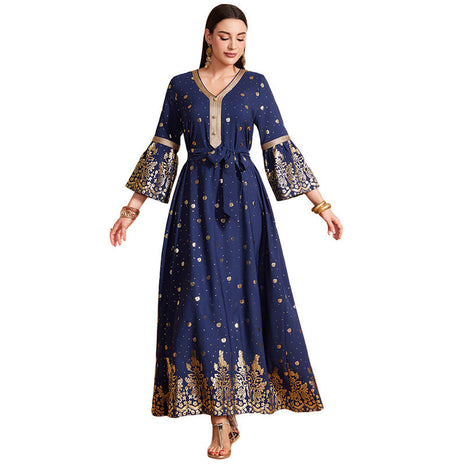 Bronzing Temperament Long Sleeve Dress