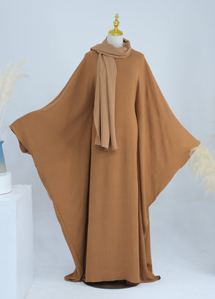 Waist-tight Batwing Sleeve Abaya with Headscarf