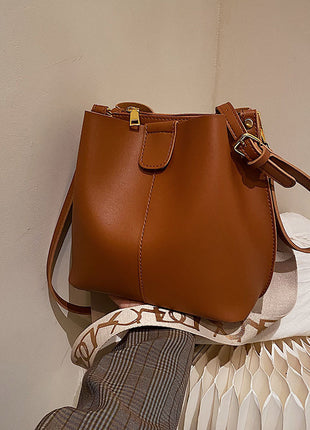 French Minority Design Wide Shoulder Strap Bucket Bags