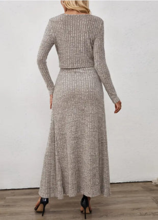 Oriented Fashion Elegant Autumn-Winter New Long-Sleeve Flared Skirt Button-Up Round Neck Cardigan Short Soft Temperament Midi Dress Set