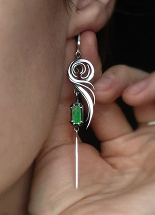 Geometric Square Zircon Long Tassel Earrings